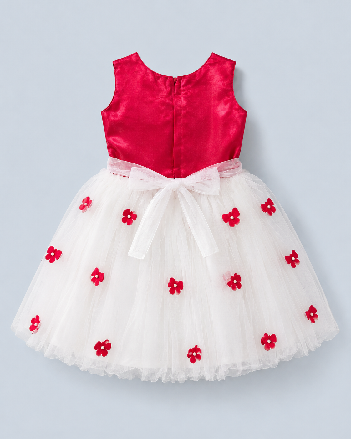 Rosette bloom satin & tulle party dress