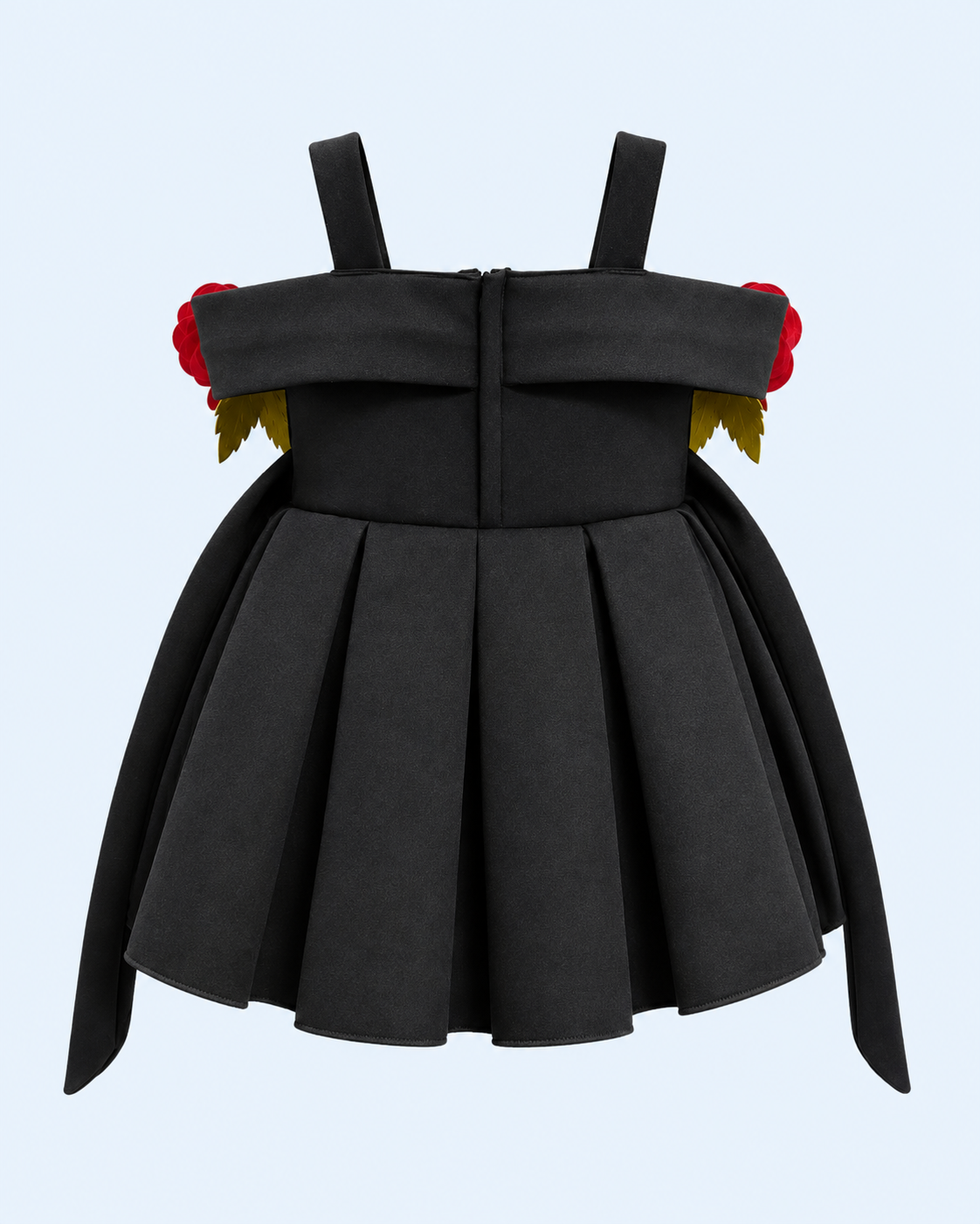 Midnight Rose 3D Floral Pleated Party Frock – Black 3999
