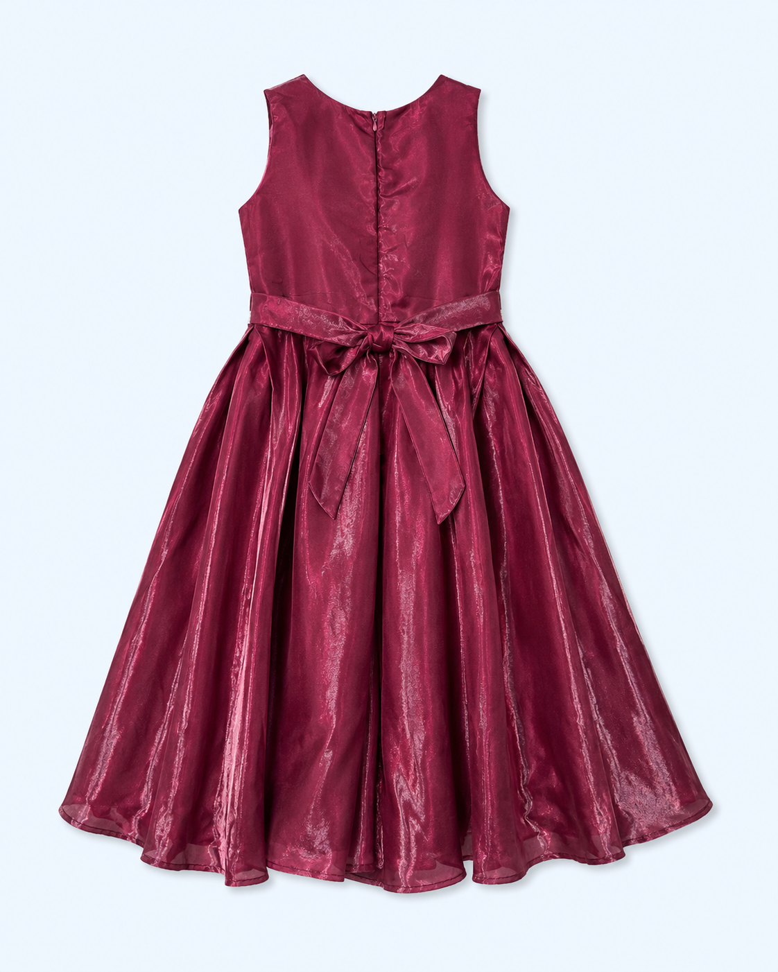 Burgundy Draped Bow Long Party Gown for Girls