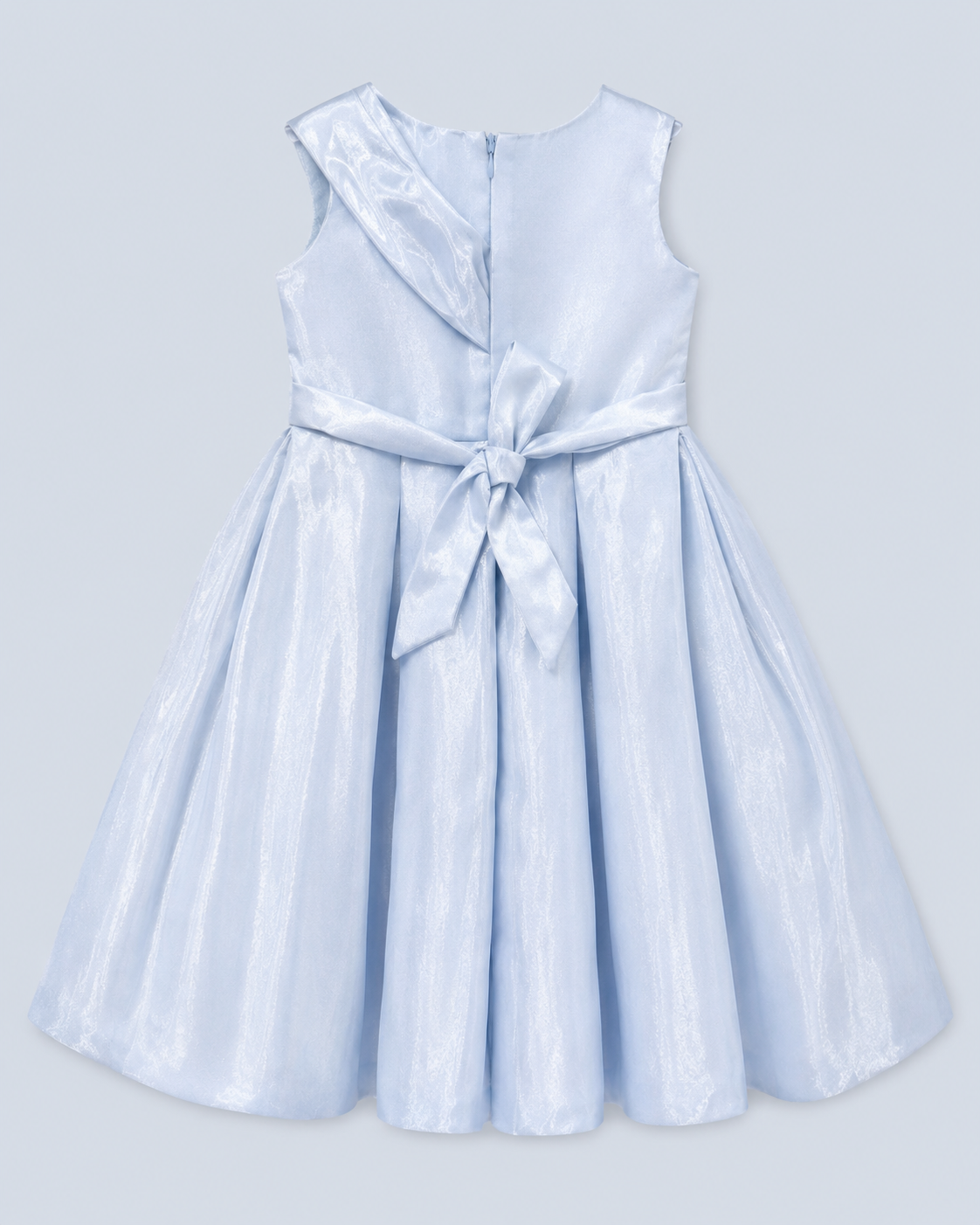 Ice Blue Draped Bow Long Party Gown for Girls