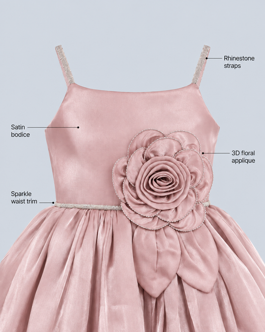 Dusty Rose 3D Floral Party Dress for Girls