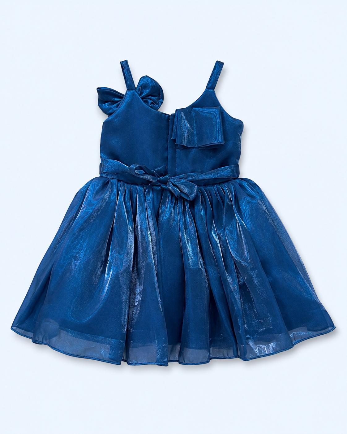 Royal Bloom Pearl-Embellished Organza Party Frock – Deep Blue