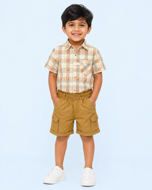 Teddy Check Boys Cargo Co-ord Set - CTM/2247