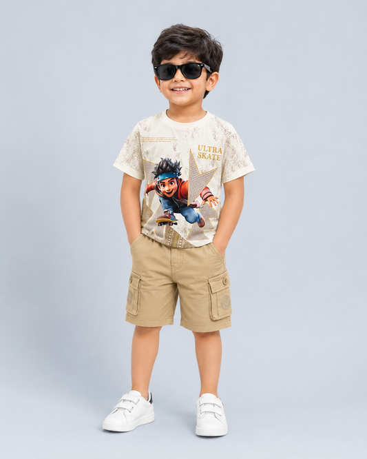 Ultra Skate Premium Boys’ Graphic T-Shirt & Cargo Shorts Set-HPP-2216
