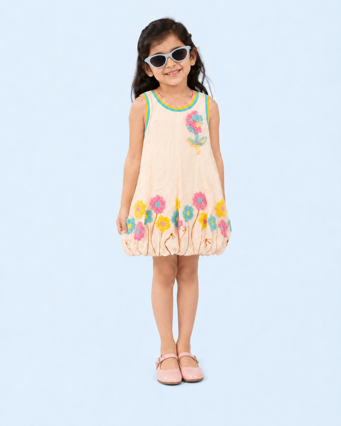 BloomPop Ivory Floral Bubble Dress