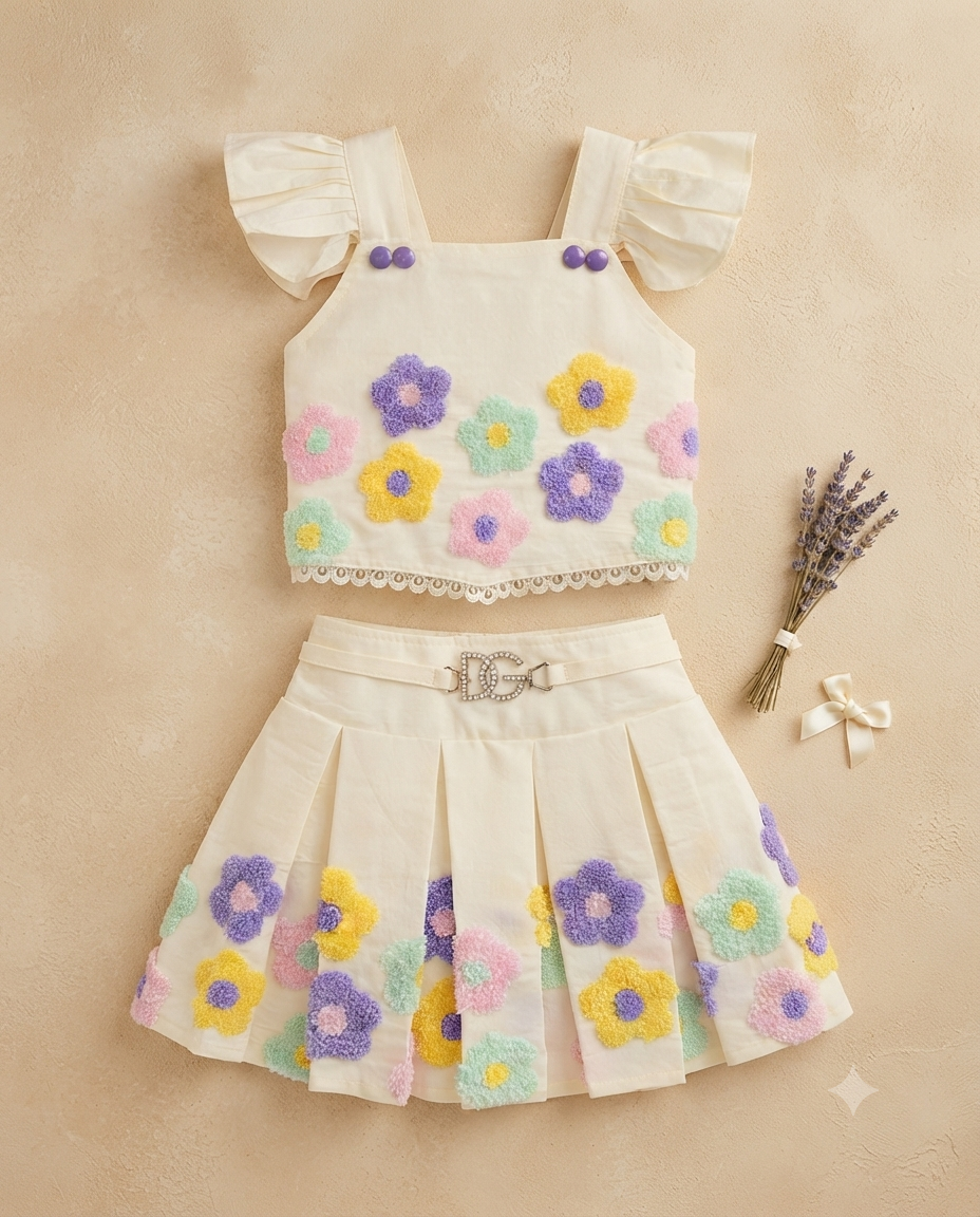 Daisy Dream Floral Skirt Co-Ord Set for Girls
