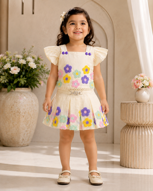 Daisy Dream Floral Skirt Co-Ord Set for Girls