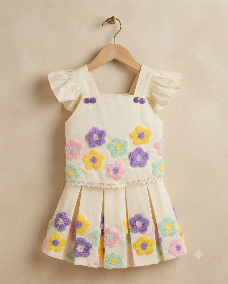 Daisy Dream Floral Skirt Co-Ord Set for Girls