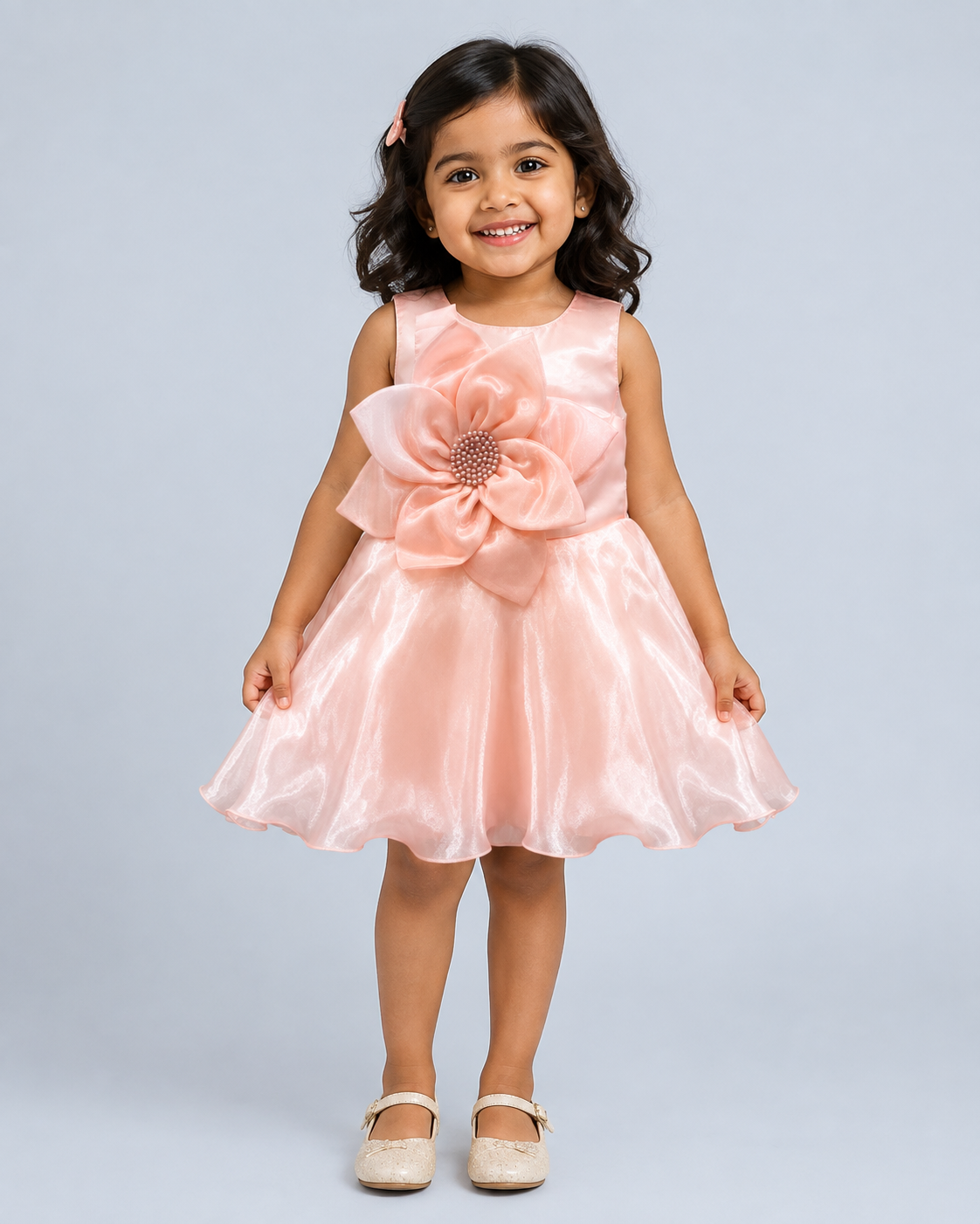 Peach Pearl Bloom Girls Party Dress