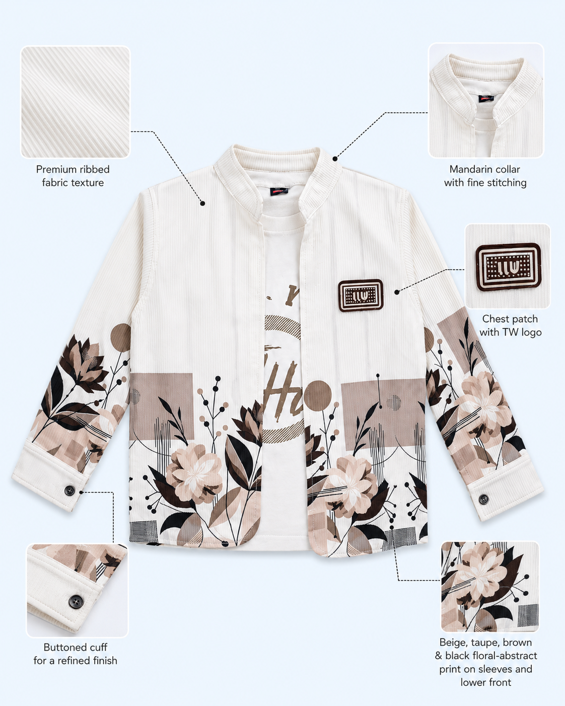 Urban Bloom Boys 3-Piece Full Pants Co-ord Set – Ivory & Black