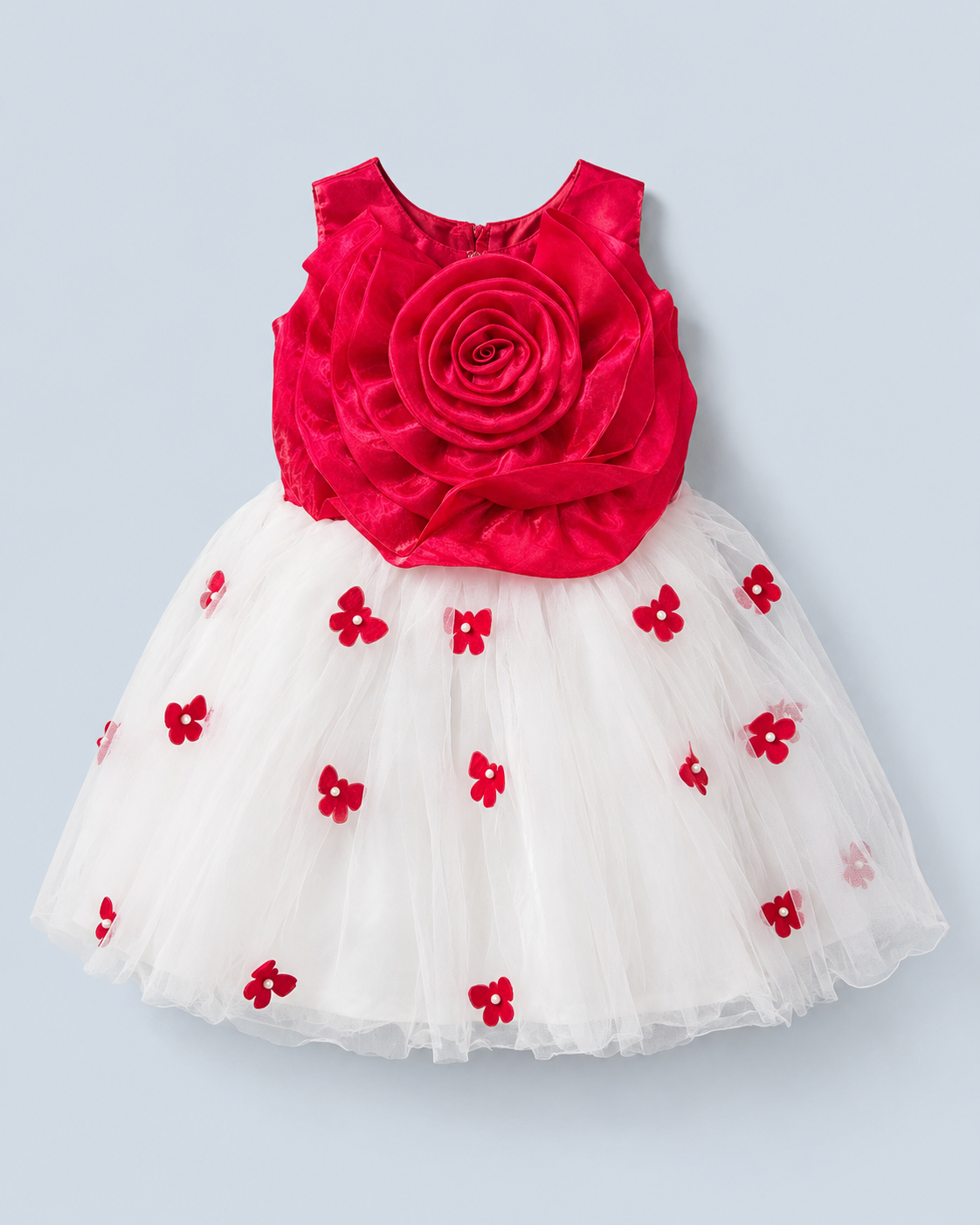 Rosette bloom satin & tulle party dress