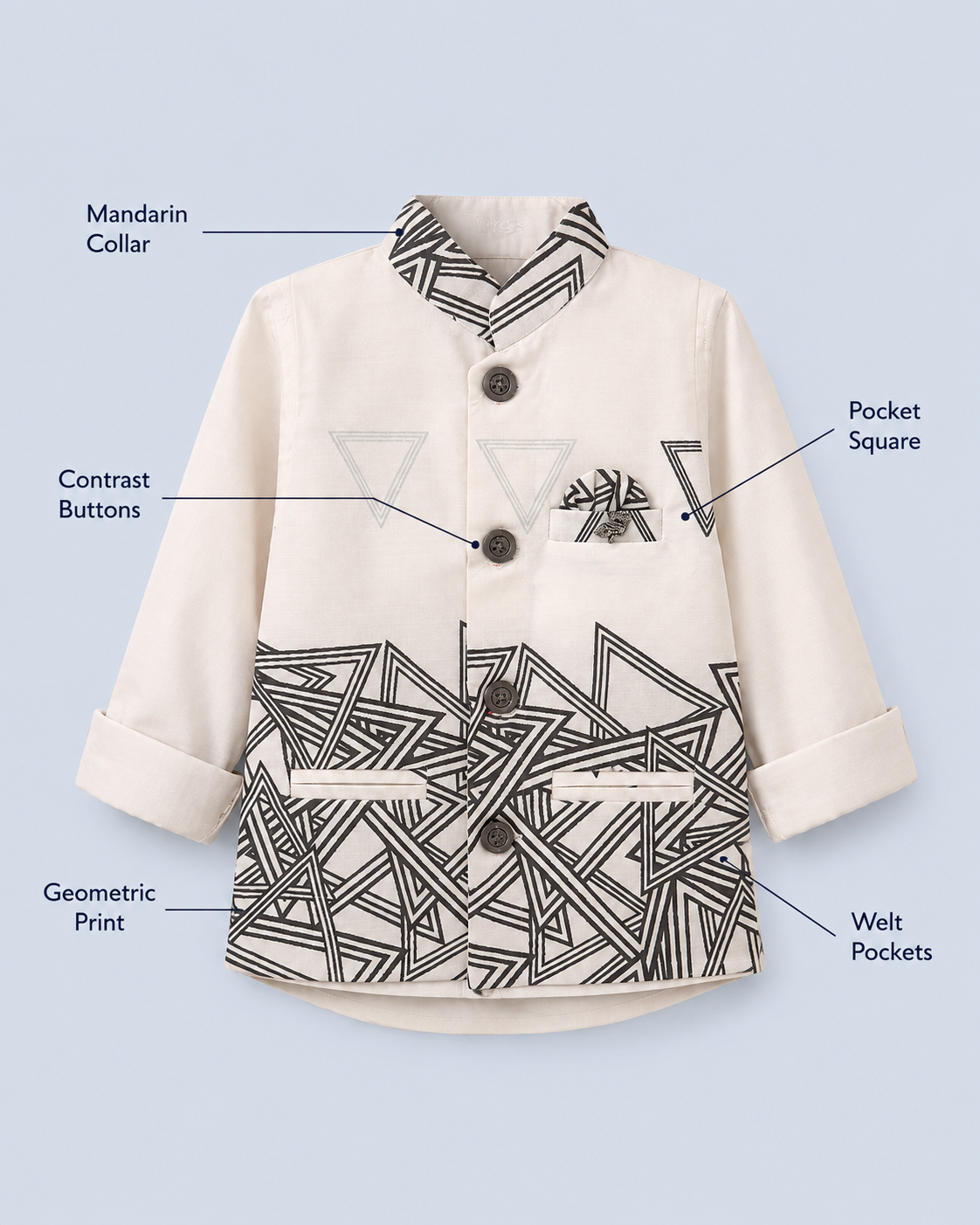 Geo Edge Boys Indo-Western Outfit Set – Ivory & Olive 175F