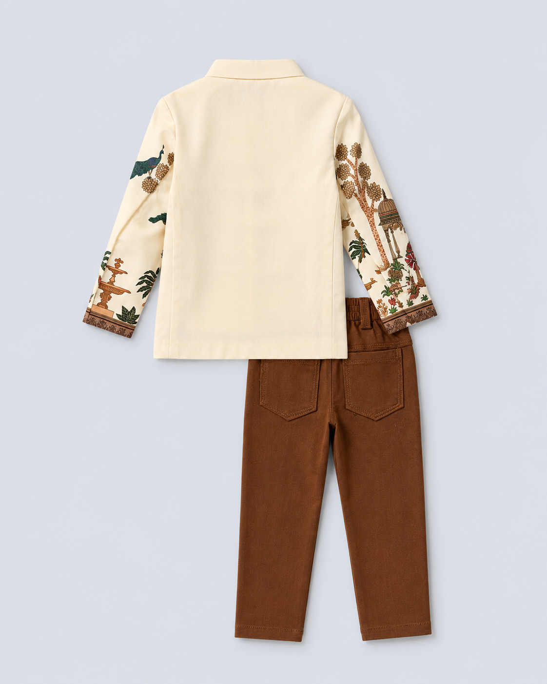 Heritage Garden Printed Jacket 3-Piece Boys Outfit Set – Ivory & Brown 300F