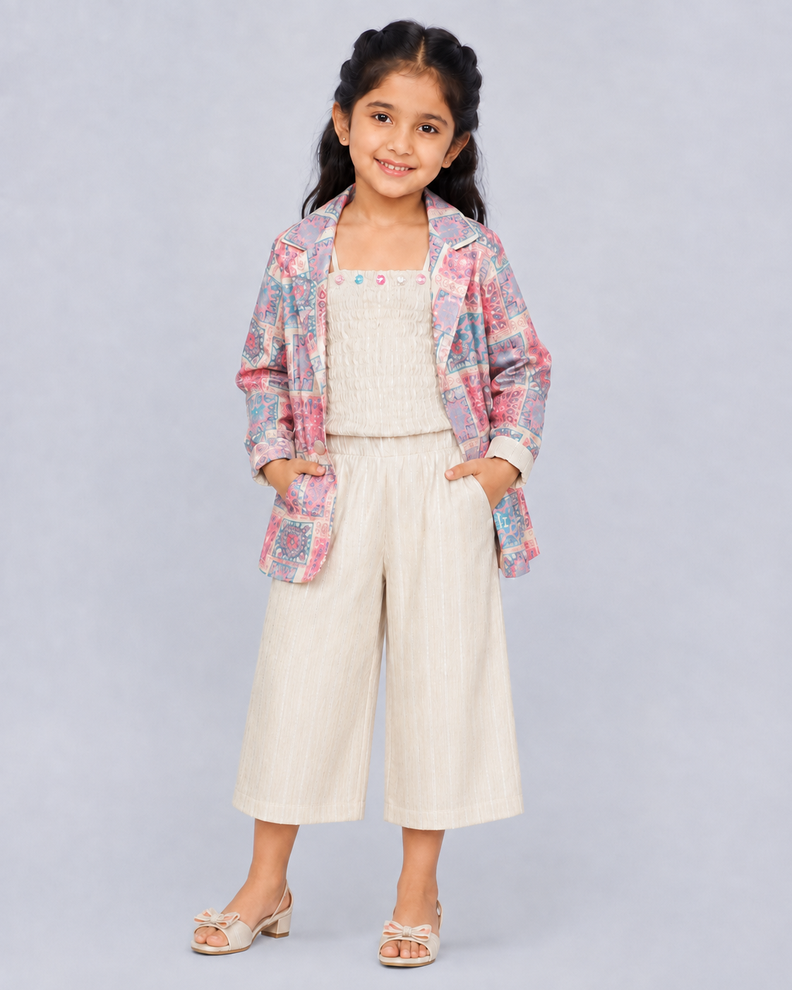 Pastel Mosaic Blazer 3-Piece Culotte Set