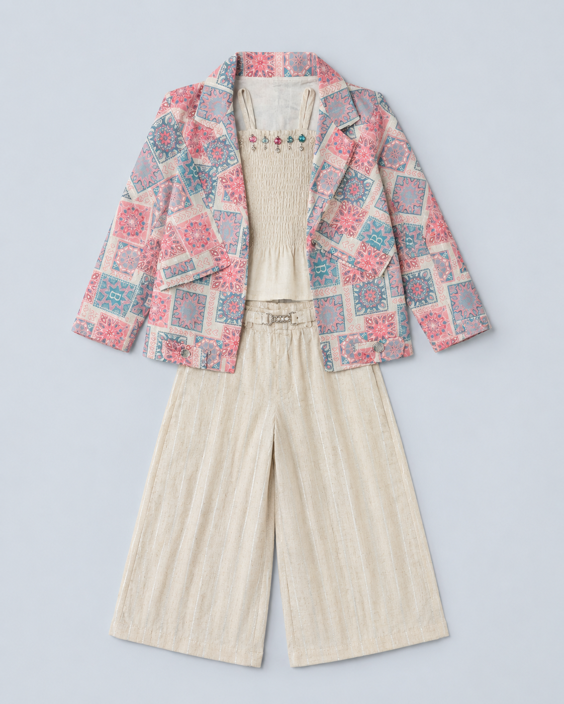 Pastel Mosaic Blazer 3-Piece Culotte Set