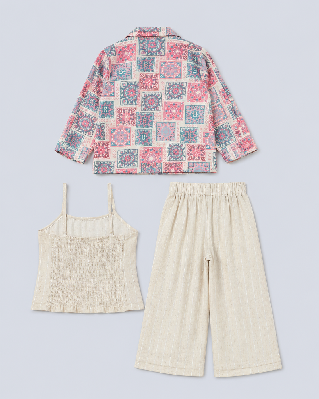 Pastel Mosaic Blazer 3-Piece Culotte Set