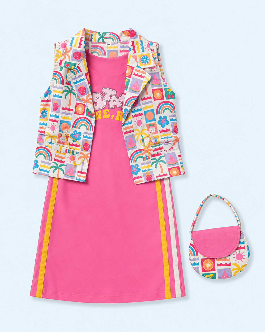 Tropical Pop Vest Dress Set with Matching Handbag