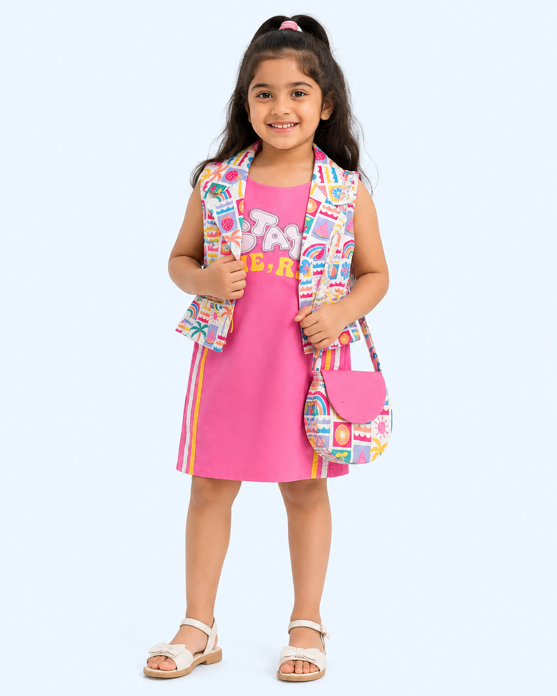 Tropical Pop Vest Dress Set with Matching Handbag
