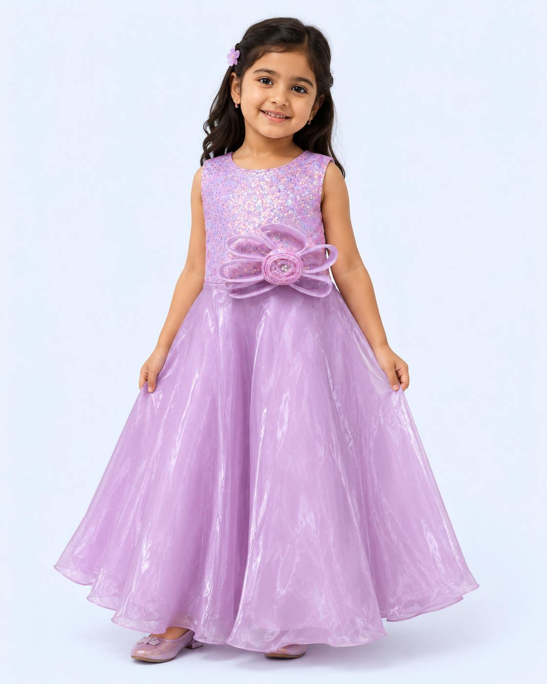 Lavender Stardust Sequin Long Gown for Girls