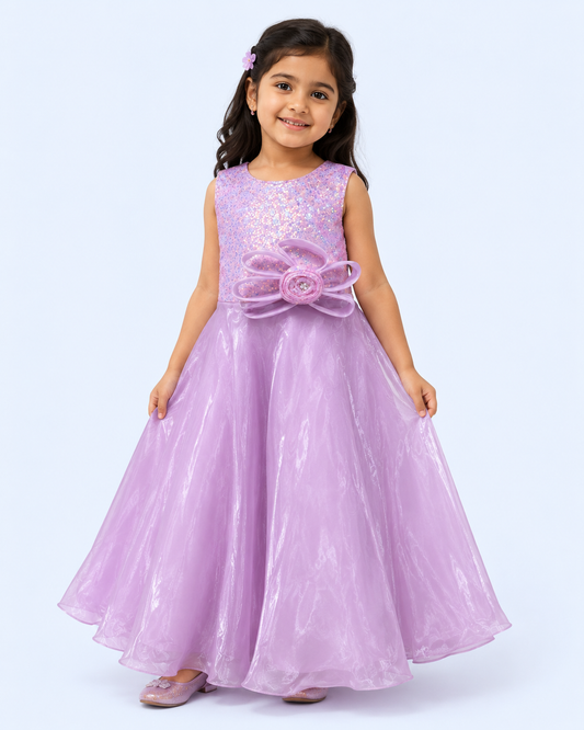 Lavender Stardust Sequin Long Gown for Girls
