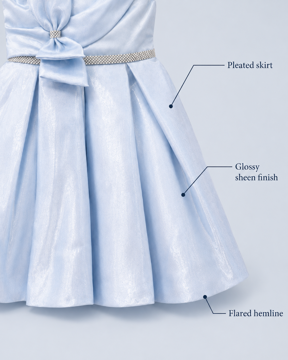 Ice Blue Draped Bow Long Party Gown for Girls