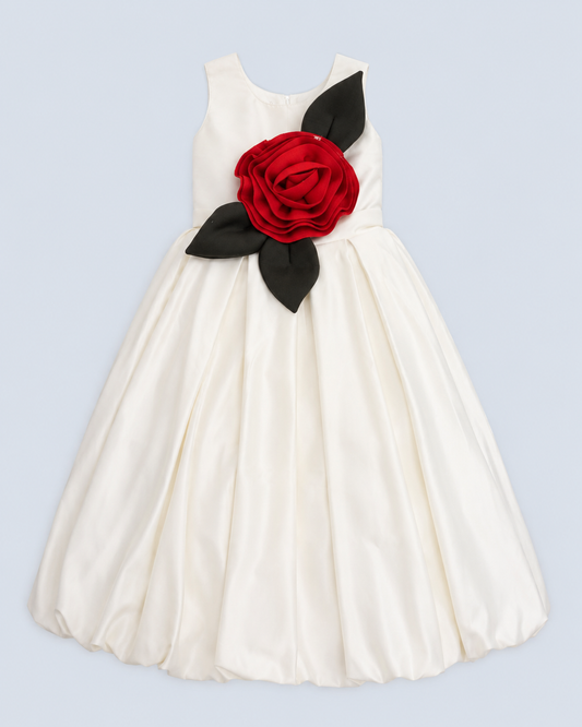 Ivory Rose Statement Long Party Gown for Girls
