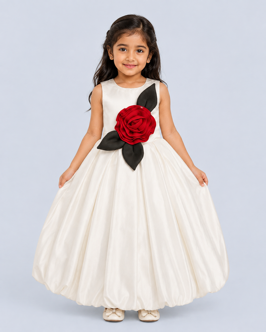 Ivory Rose Statement Long Party Gown for Girls