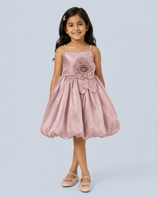 Dusty Rose 3D Floral Party Dress for Girls