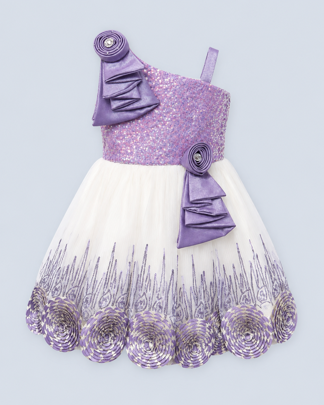 Lavender Sequin Floral Tulle Party Dress for Girls