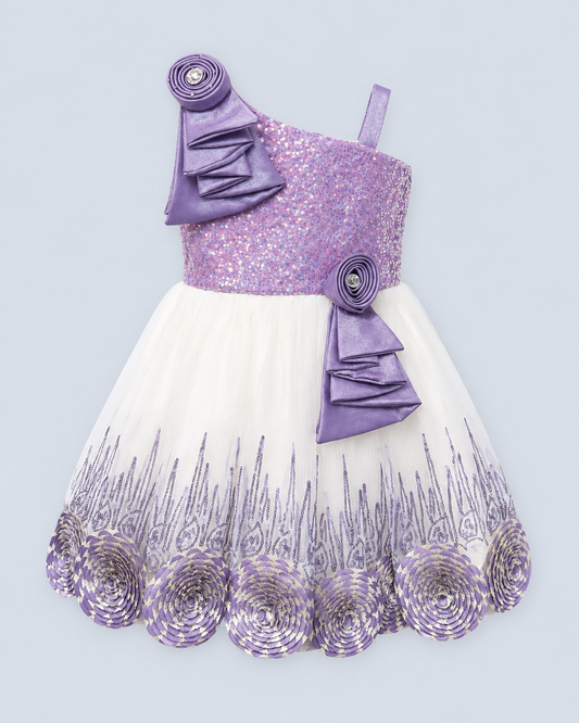Lavender Sequin Floral Tulle Party Dress for Girls