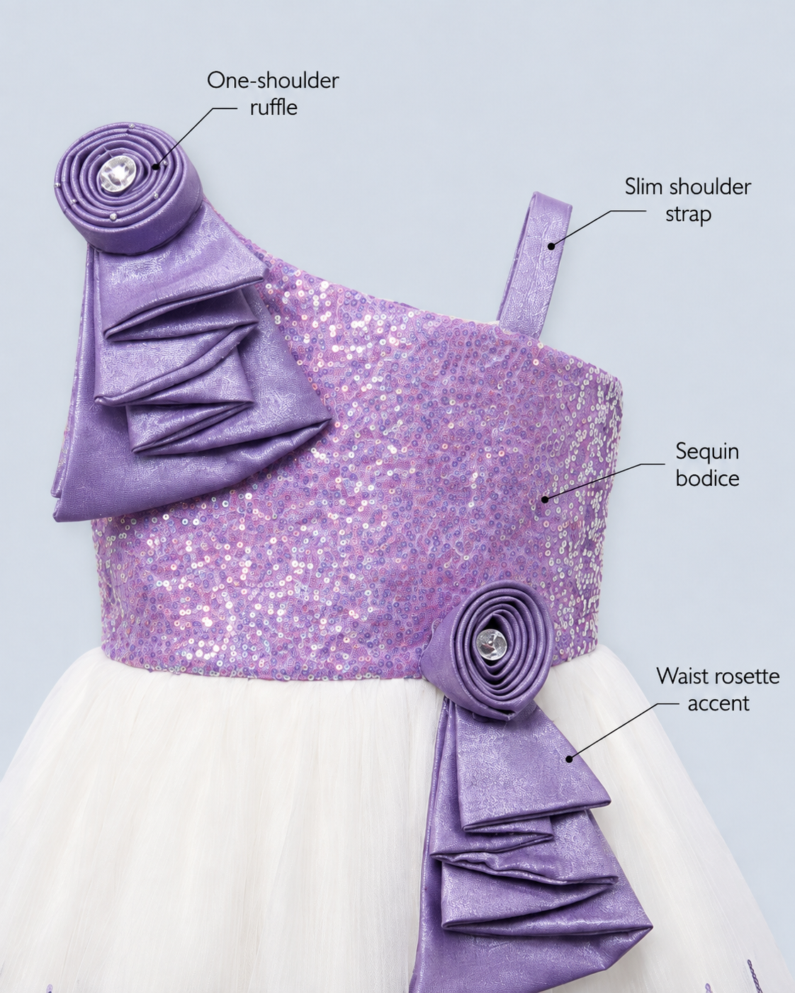 Lavender Sequin Floral Tulle Party Dress for Girls