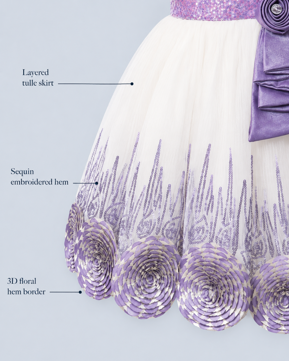 Lavender Sequin Floral Tulle Party Dress for Girls