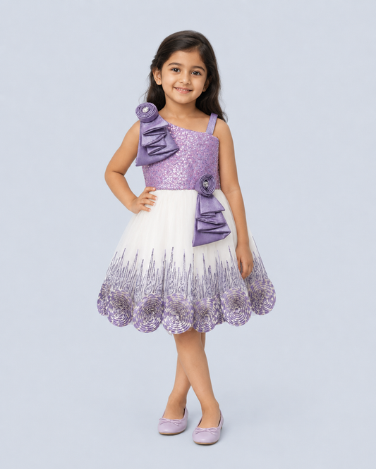 Lavender Sequin Floral Tulle Party Dress for Girls