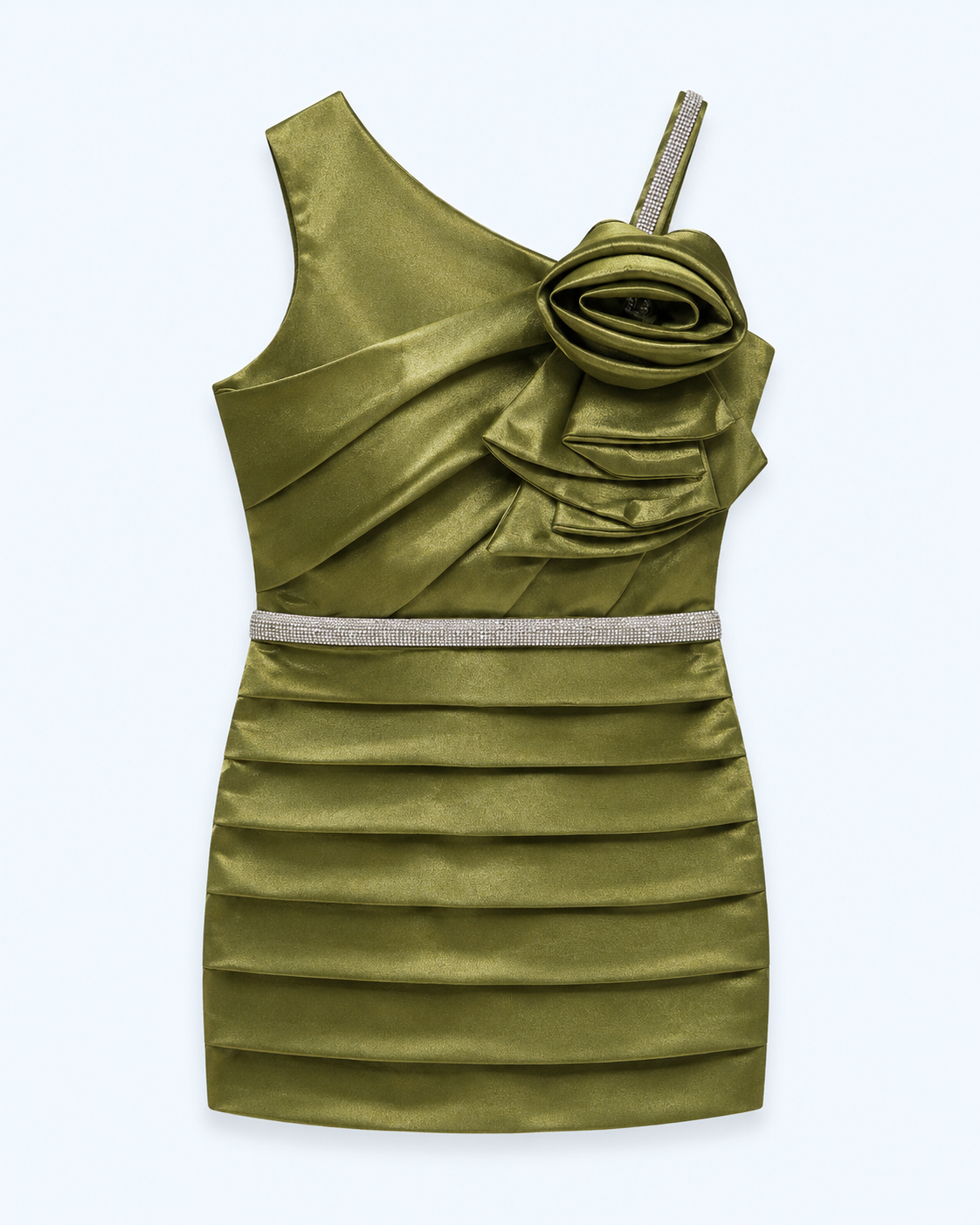 Olive Luxe Rosette One-Shoulder Party Dress for Girls