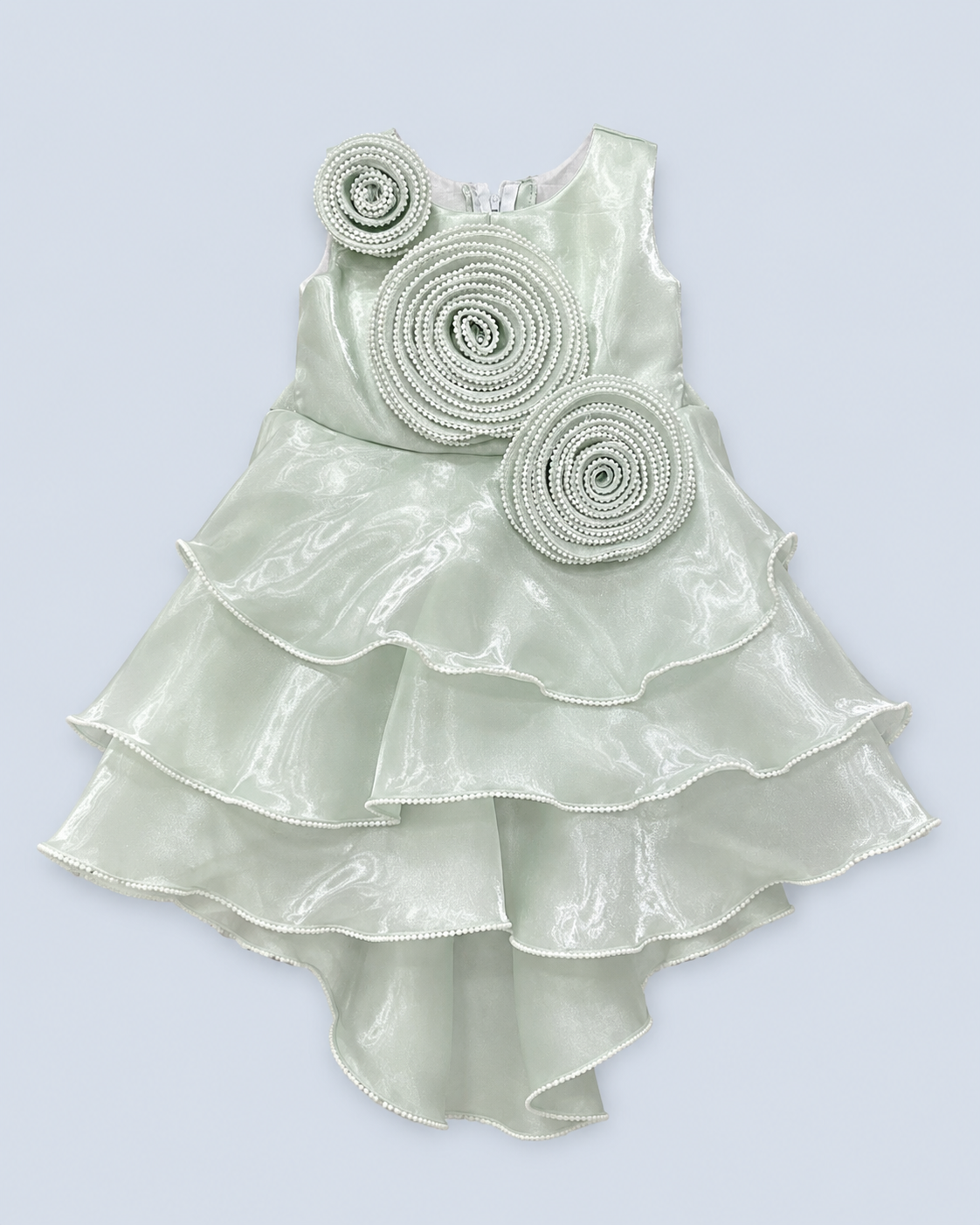 Mint Cascade Pearl Rosette High-Low Party Frock