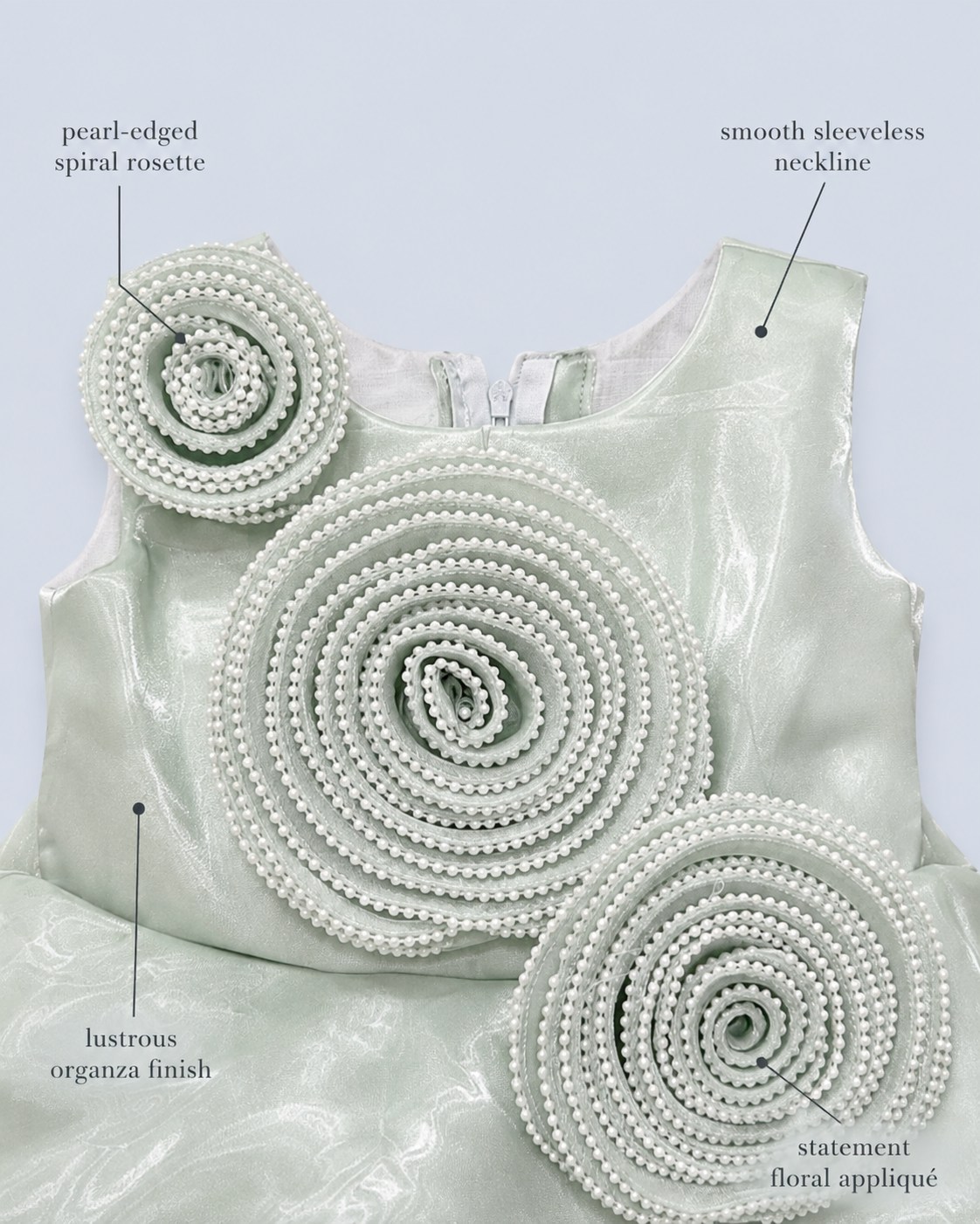 Mint Cascade Pearl Rosette High-Low Party Frock