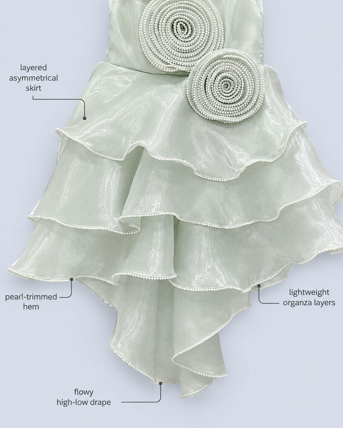 Mint Cascade Pearl Rosette High-Low Party Frock