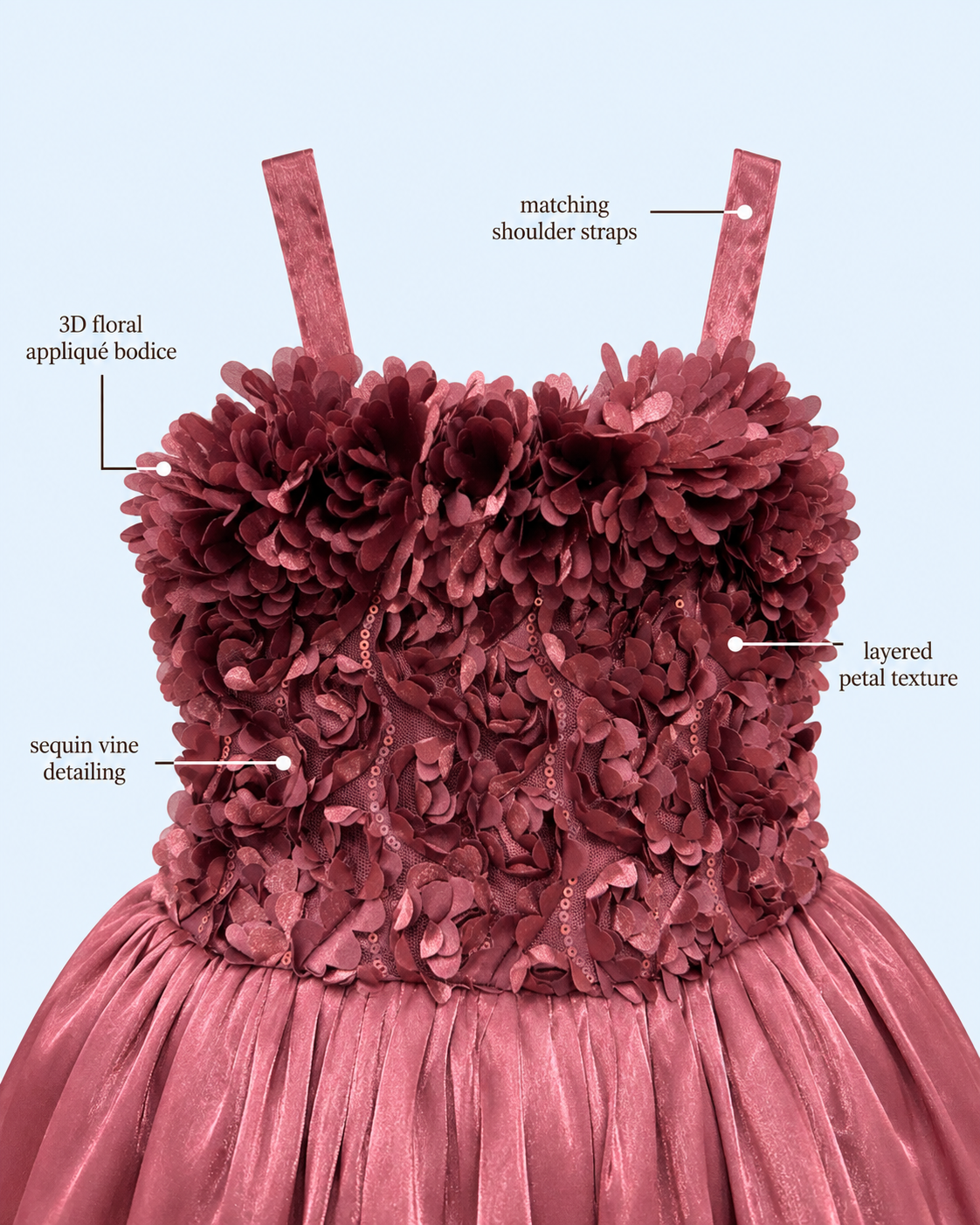 Mauve Blossom 3D Floral Party Frock