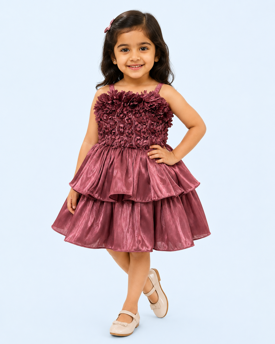 Mauve Blossom 3D Floral Party Frock