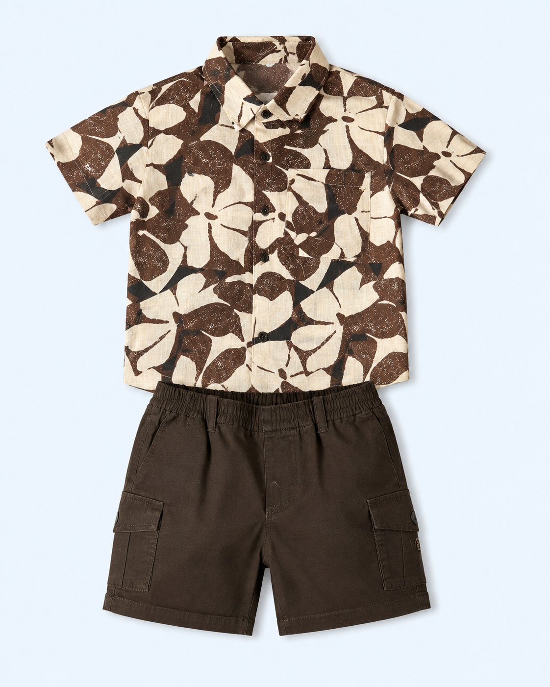 Mocha Bloom Boys Cargo Co-ord Set