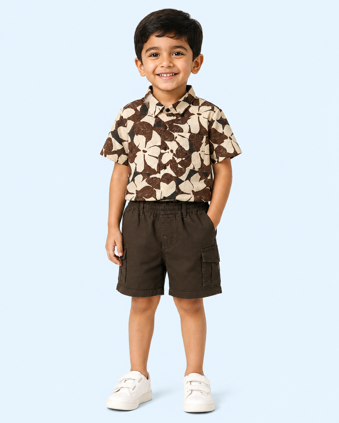 Mocha Bloom Boys Cargo Co-ord Set