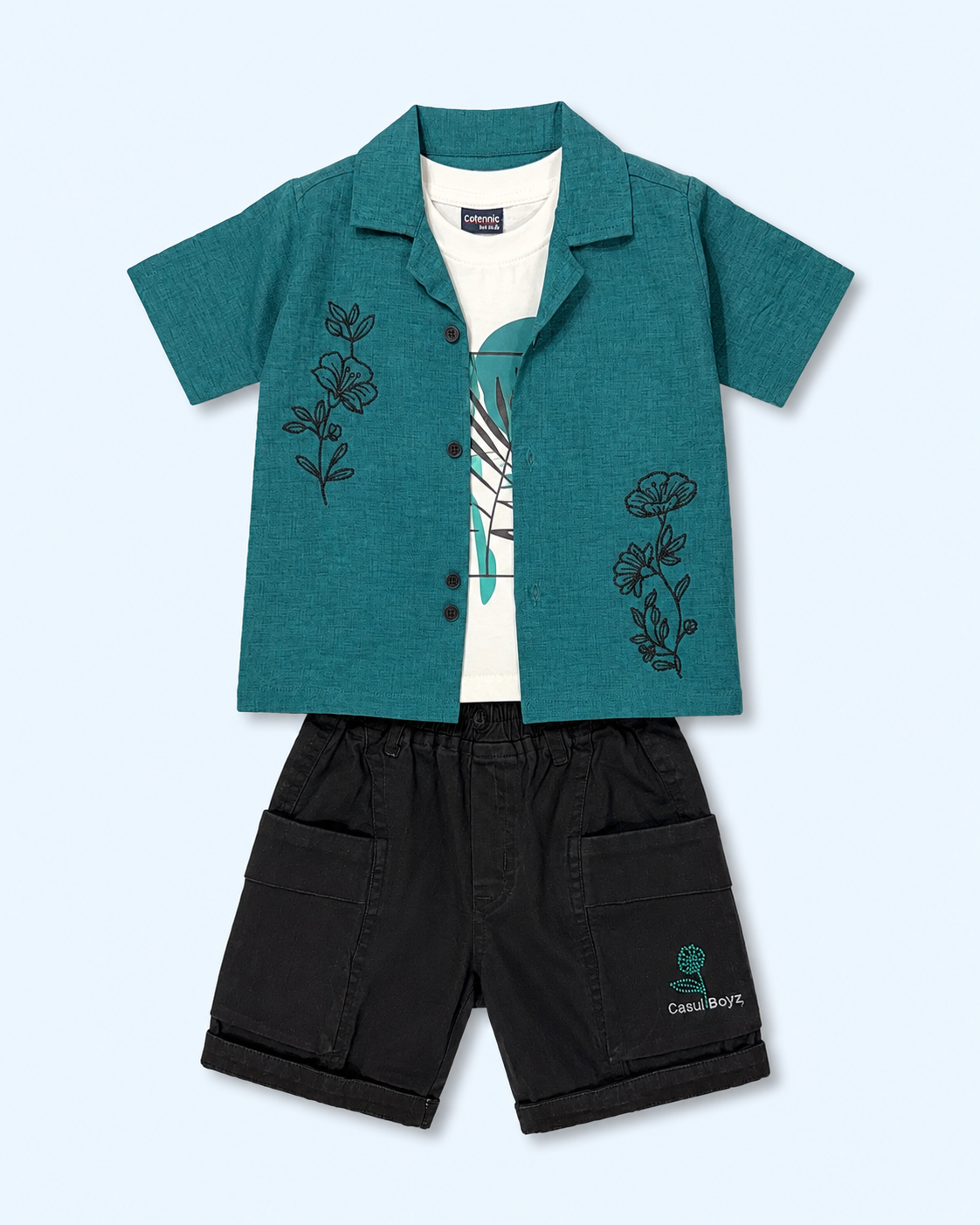Teal Noir Boys Layered Cargo Set - CATMINT/213E