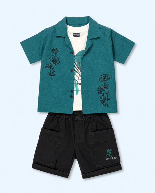 Teal Noir Boys Layered Cargo Set - CATMINT/213E