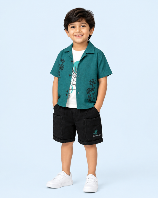 Teal Noir Boys Layered Cargo Set - CATMINT/213E