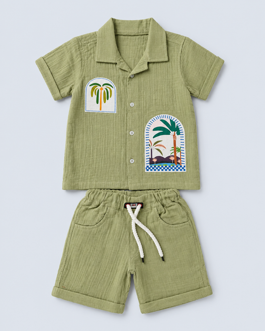 Palm Courtyard Sage Green Boys’ Co-Ord Set-ENJ-H01