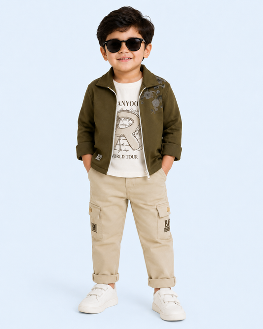 Olive Edge Boys’ 3-Piece Cargo Jacket Set -FNB-9043