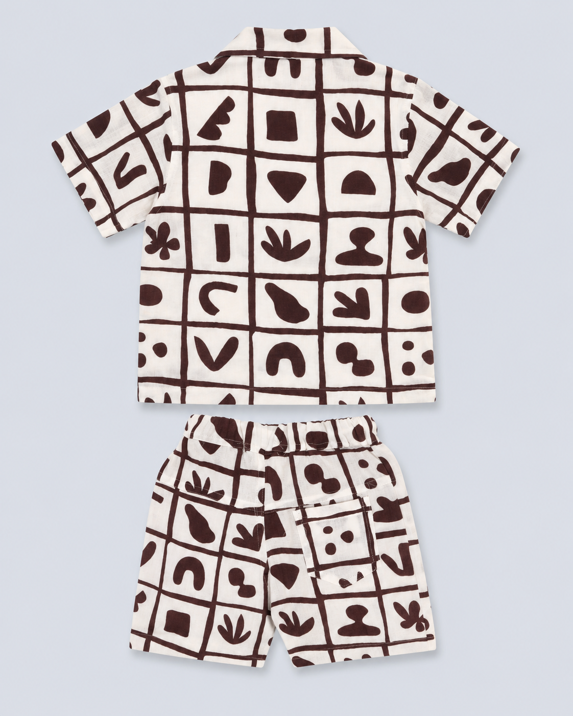 Cocoa Doodle Grid Boys’ Shirt & Shorts Co-Ord Set -ENJ-H15