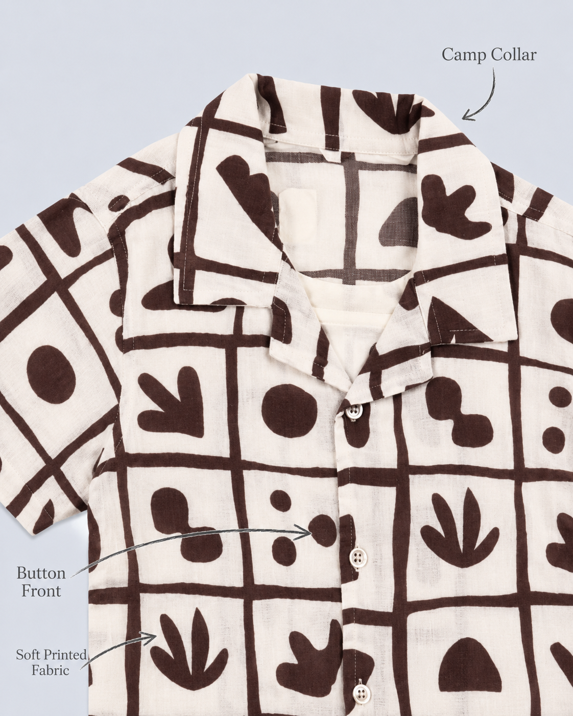 Cocoa Doodle Grid Boys’ Shirt & Shorts Co-Ord Set -ENJ-H15