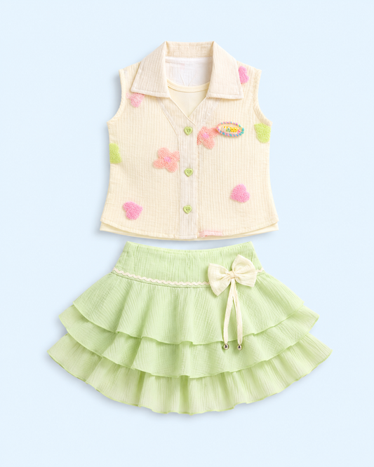 Minty Heartbeat Textured Top & Ruffle Skirt Set