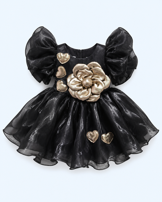 Midnight Golden Bloom Party Dress